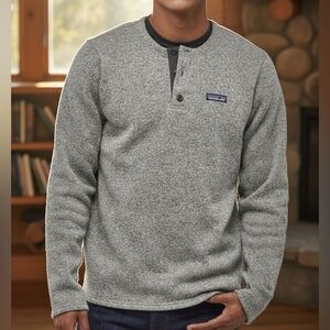 PATAGONIA Men's Better Sweater Henley Pullover Stonewash Heather Gray Sz XXL